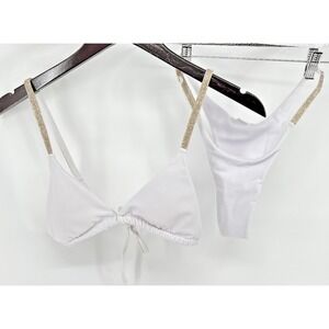 Women's 2 pcs. White Bikini With Shiny Rhinestone Bling -‎ Size Small NWOT